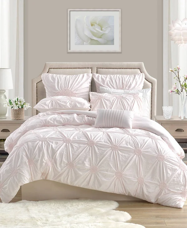 Cathay Swift Home Elegant Ruched Duvet Cover Set Full/Queen Indigo