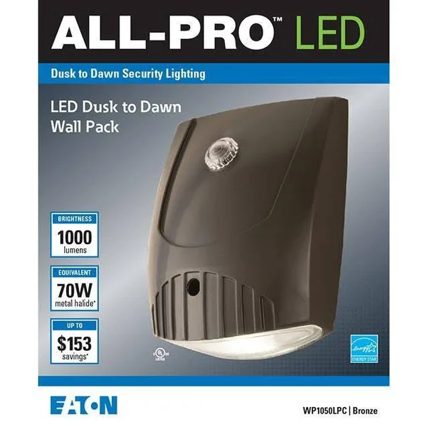 Cooper Lighting Wp1050lpc All-Pro LED Dusk-to-Dawn Wall Pack, Bronze