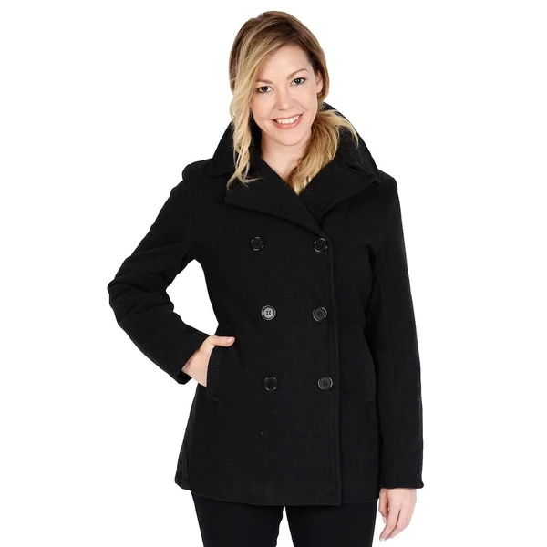 Excelled F2E4104RL Ladies Faux Wool Double Breasted Peacoat - Charcoal - Small