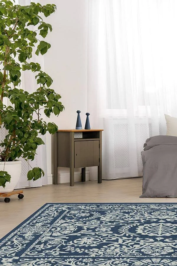 3&x5& - Machine Washable Area Rug, Kid & Pet Friendly, Indoor Rug, Delphina Navy Blue Rug, Ruggable