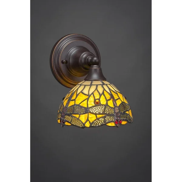 Toltec Lighting 40-DG-9975 Wall Sconce with 7 in. Roman Jewel Tiffany Glass in Dark Granite