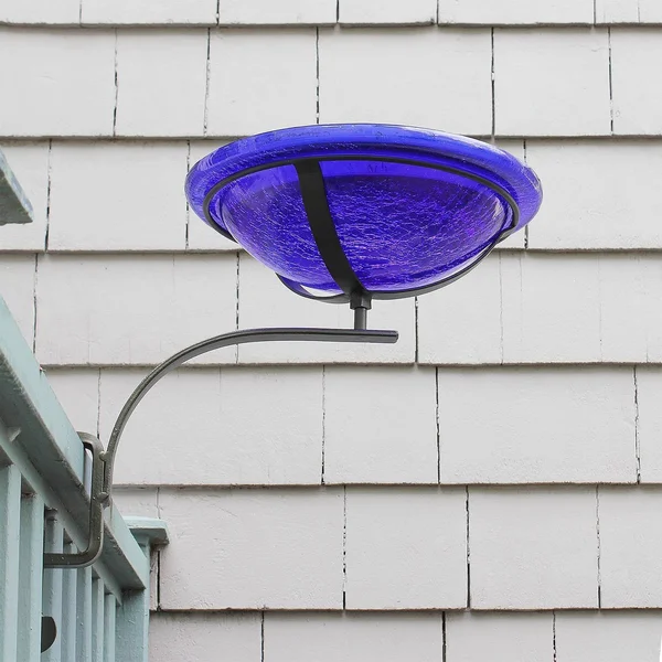 12'' Cobalt Blue Crackle Birdbath with Rail Mount Bracket