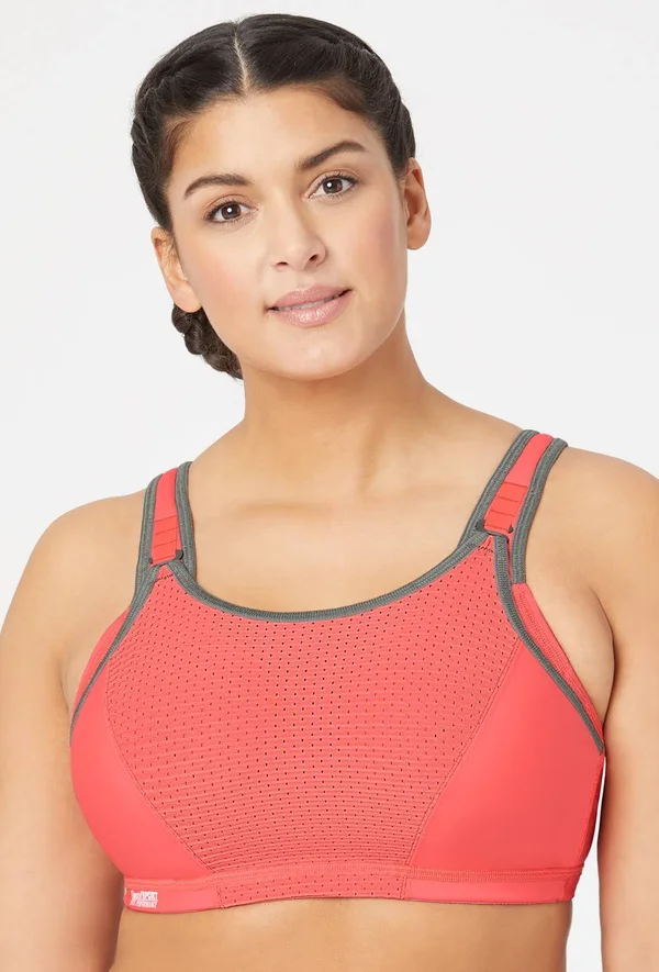 Glamorise Women's Adjustable Wire Sports Bra - 44B, Coral/Grey