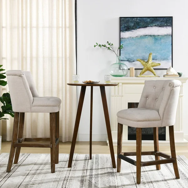 Jennifer Taylor Home Emma 30.5x22 Mid Back Bar Stool Greige Gray Linen