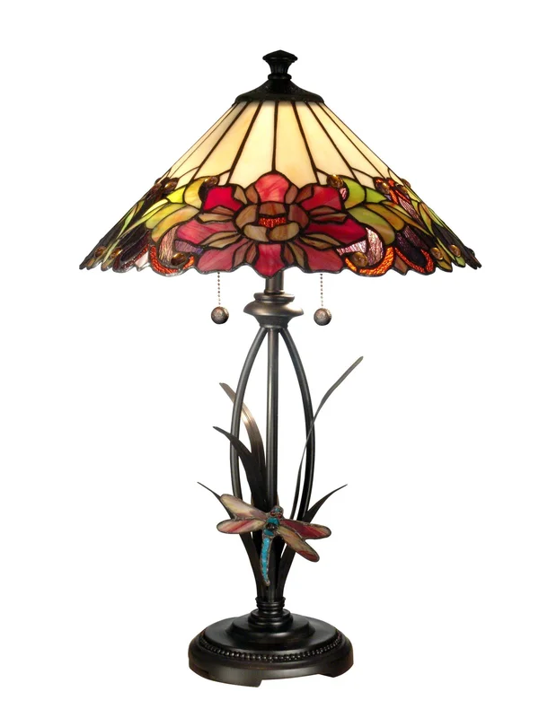 Dale Tiffany TT10793 Floral with Dragonfly Tiffany Table Lamp - Antique Bronze