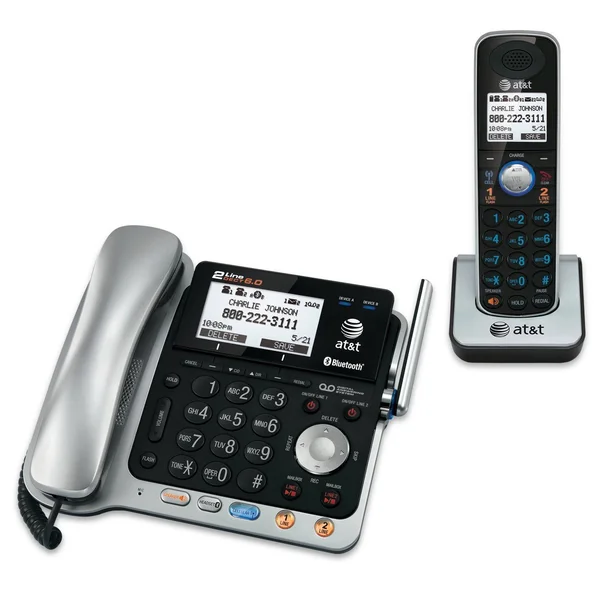 Atu0026t TL86109 Dect 6.0 2-Line Expandable Corded/Cordless Phone with Bluetooth Connect to Cell - Answering System and Base Spea