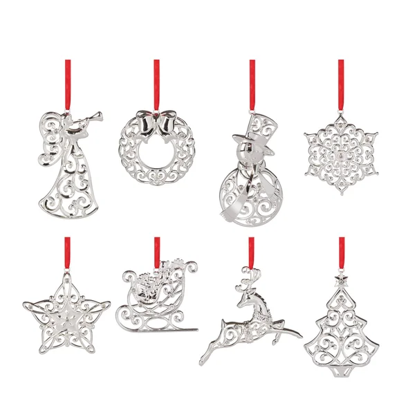 Lenox Set of 8 Silver-Plated Crystal Ornaments with Gift Boxes, Clear Crystal