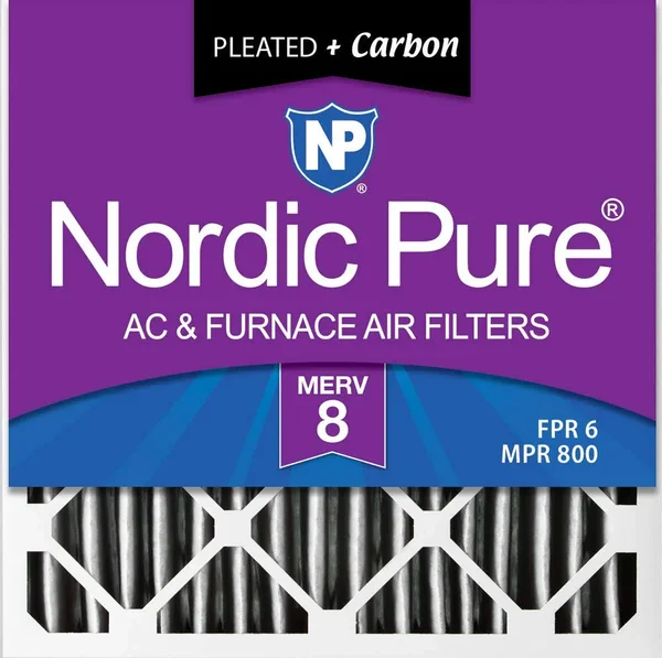12x12x1 Furnace Air Filters MERV 8 Pleated Plus Carbon 6 Pack