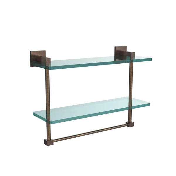 Allied Brass MT-2-16TB-VB 16 in. Montero Collection Two Tiered Glass Shelf with Integrated Towel Bar Venetian Bronze