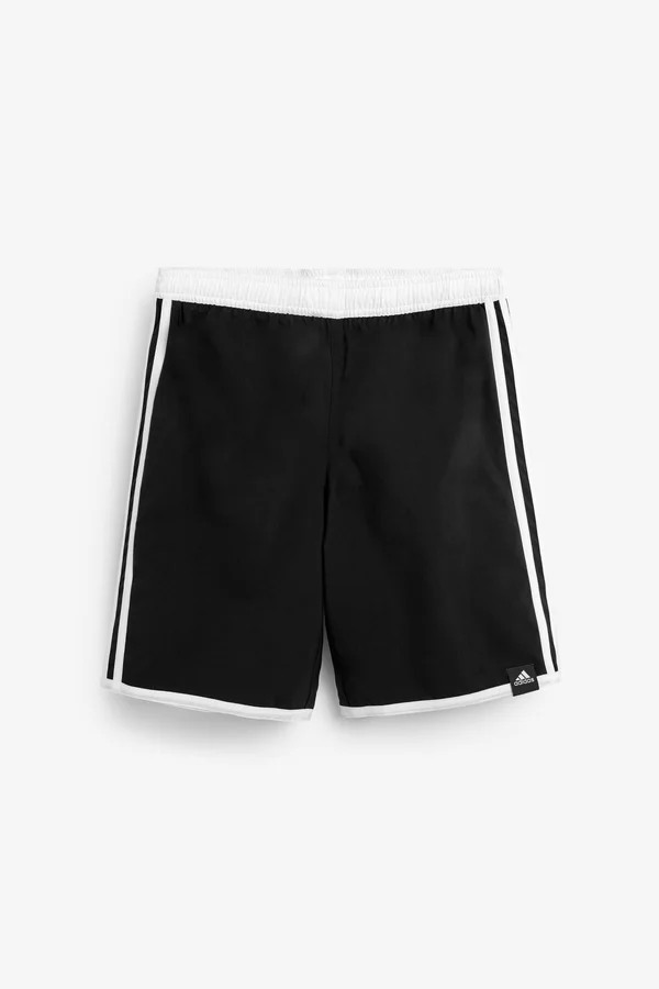 Boys Adidas Black/White 3 Stripe Swim Shorts - Black