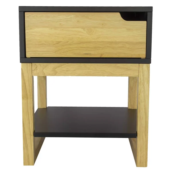 16x22 x 16x22 x 20x22 Black & Natural Solid Wood One Drawer Side Table W- Shelf