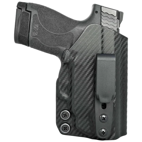 Smith & Wesson Mu0026P Shield M2.0 9MM/40SW w/Integrated Crimson Trace Laser Tuckable IWB Kydex Holster Black, Right Hand (
