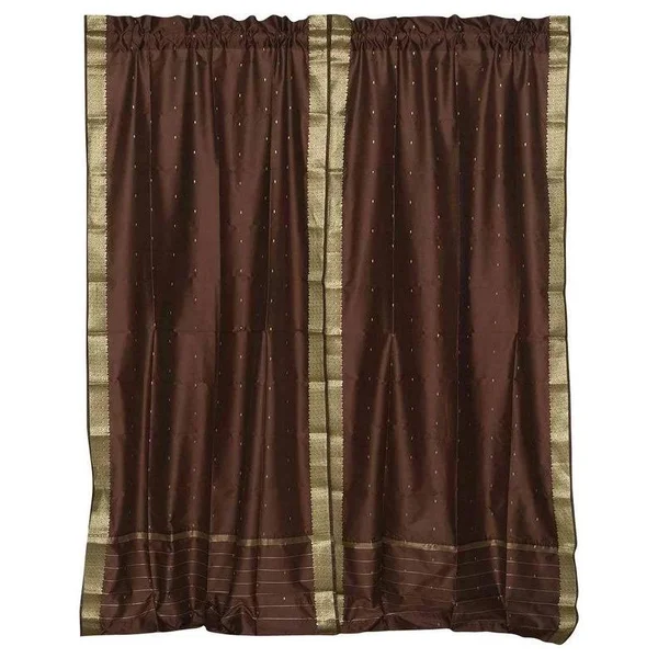 Brown Rod Pocket Sheer Sari Curtain - Drape, Panel - Pair