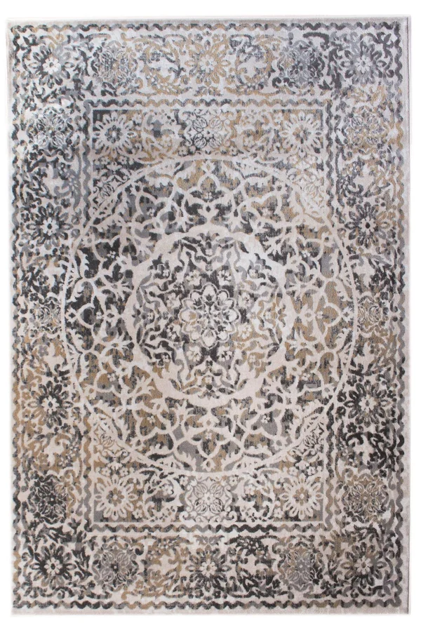 Dulce Modern Bloom Area Rug, Ivory and Gray, 2& 7x22 x 8&