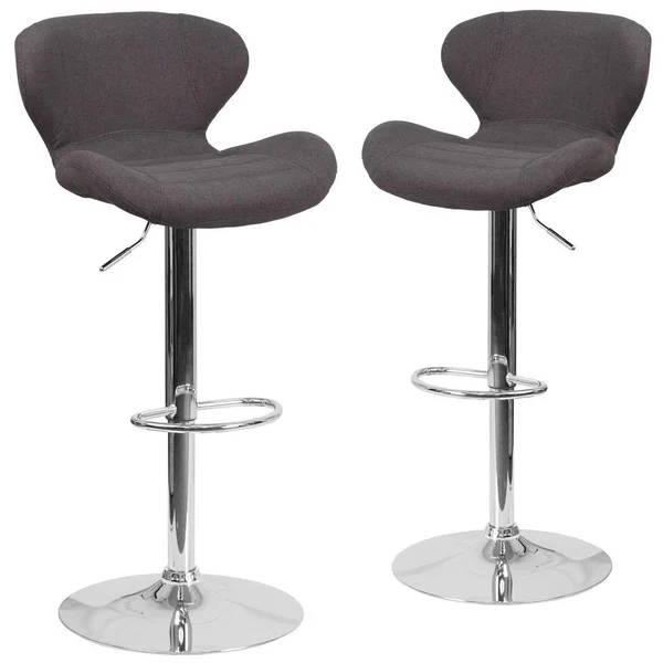 Carnegy Avenue 42.25 in. Charcoal Fabric Bar Stool (Set of 2), Charcoal/Chrome