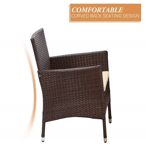 5 Piece Outdoor Patio Dining Set - Wicker Glassed Table and Cushioned Chair, Umbrella Cut Out, Brown, Size: 83