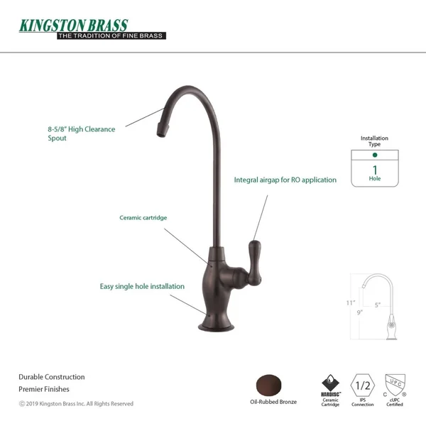 Restoration REVERSE Osmosis System Filtration Water Air Gap Faucet - Polished Brass