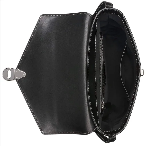 Calvin Klein Statement Series Leather Lock Crossbody Bucket Bag Black Silver