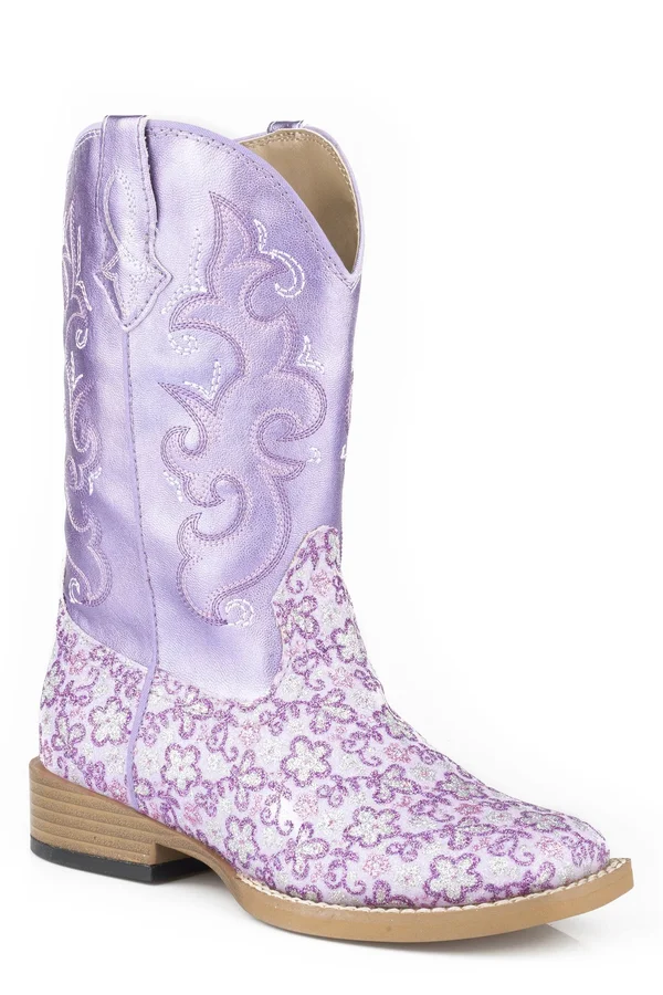 Roper Girl's Floral Glitter Purple Boots - 12