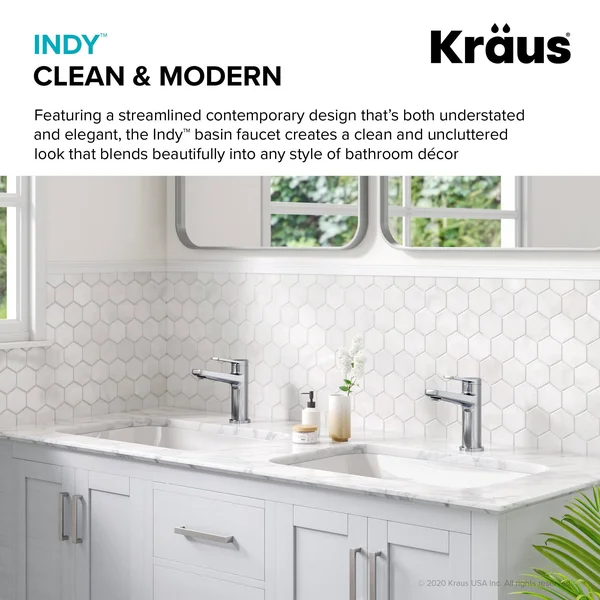 Kraus KBF-1401SFS-PU-11SN Indy Single Handle Bathroom Faucet and Matching Pop-Up Drain with Overflow in Spot Free Stainless Stee