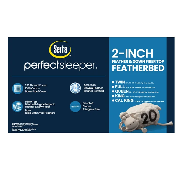 Serta 2x22 Feather and Down Fiber Top Featherbed, Queen - White