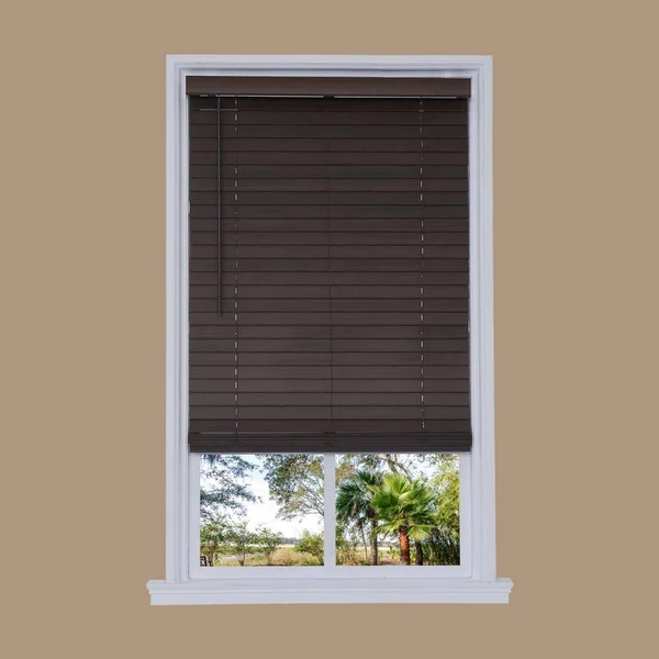 Allen + Roth 2-in Slat Width 28.75-in x 72-in Cordless Brown Faux Wood Room Darkening Horizontal Blinds - DFWDC3072-28.75