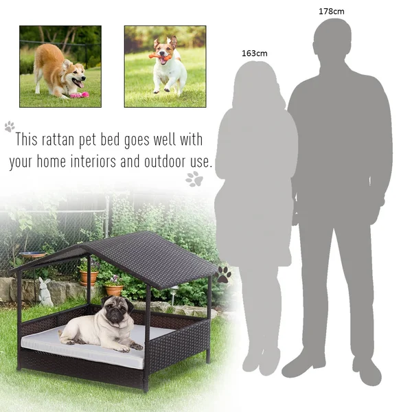 PawHut 4 Sturdy Legs Elevated & Cushioned PE Rattan Dog - Cat House with Comfortable Protective Anti-Slip Sleeping Pad &