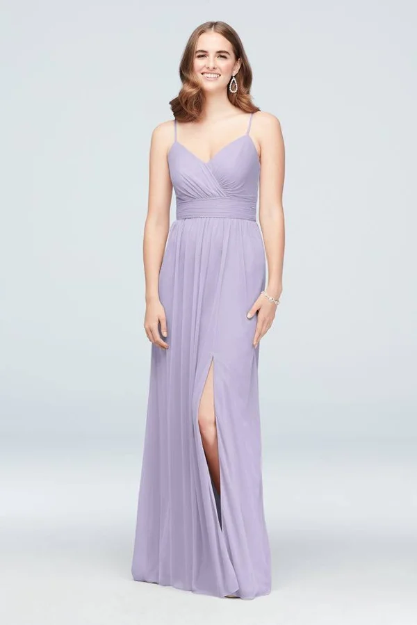 Spaghetti Strap Ruched Waist Mesh Bridesmaid Dress - Iris (Purple) - 4