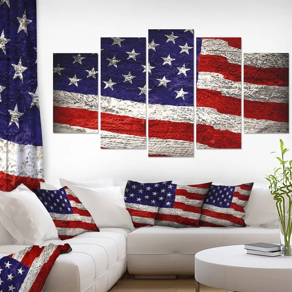 Design Art PT12907-60-28-5PE 5 Panels Large American Flag Watercolor Canvas Artwork - 60 x 28x22