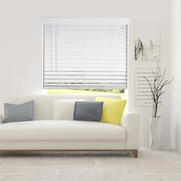 Arlo Blinds White Cordless Faux Wood Blinds with 2 in. Slats 70.25 in. W x 73 in. L