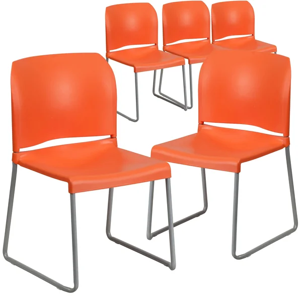 Lancaster Home 5 Pack 880 lb. Capacity Full Back Contoured Sled Base Stack Chair - Size: Orange