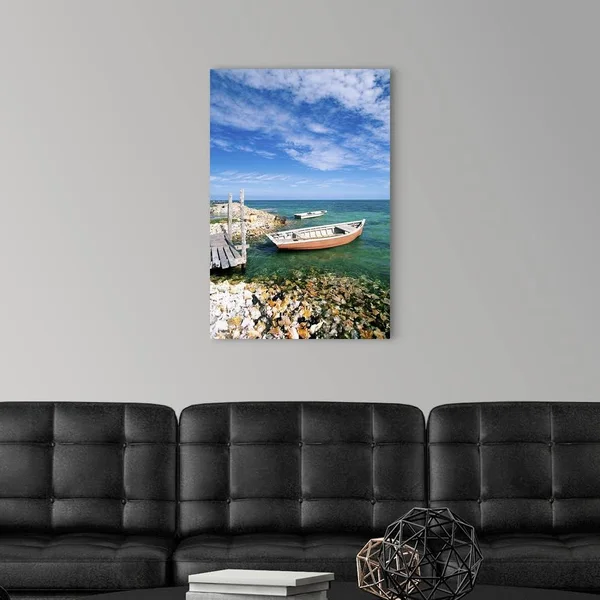 Fishing Boats by Shore, Large Solid-Faced Canvas Wall Art Print, Great Big Canvas