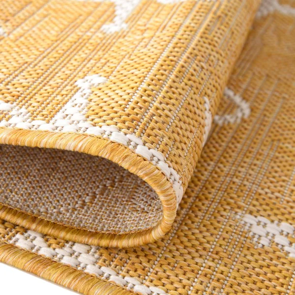 Outdoor Coastal 5 ft Square Yellow Area Rug Indoor Outdoor Rug