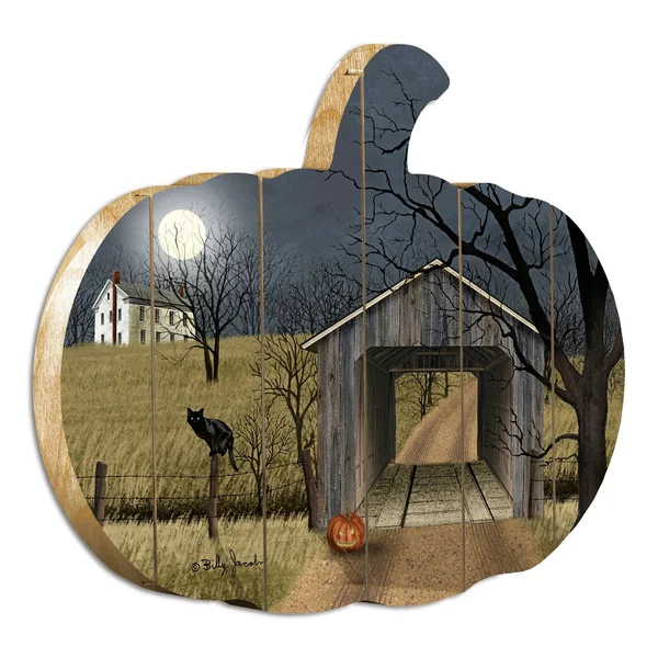 Sleepy Hollow Bridge by Billy Jacobs Printed on Wood Picket Fence Wall Art- Blue