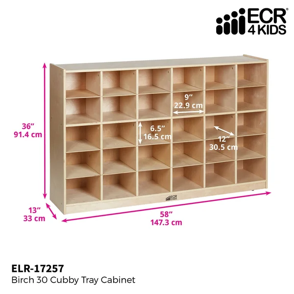 Ecr4kids Birch 30 Cubby Tray Cabinet