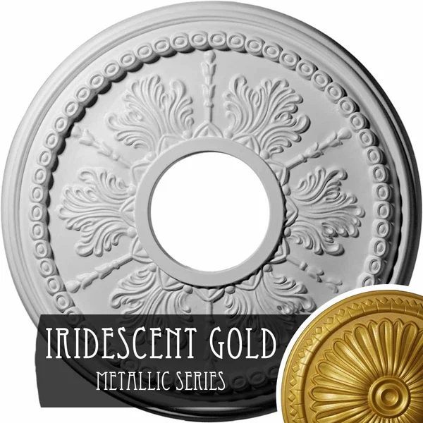 13 7/8x22OD x 3 3/4x22ID x 1 1/4x22P Tirana Ceiling Medallion (Fits Canopies Up to 4 3/4x22) - Hand-Painted Iridescent Gold