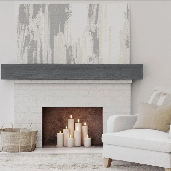 Ekena Millwork MANURS08X08X48ES 8x22H x 8x22D x 48x22W Rough Sawn Faux Wood Fireplace Mantel - Aged Ash