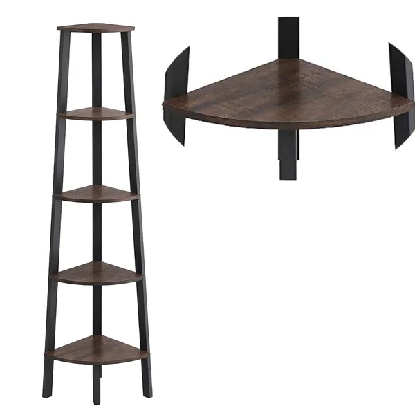 Industrial Style Free Standing Iron Bookcase with Five Wooden Shelves Brown and Black