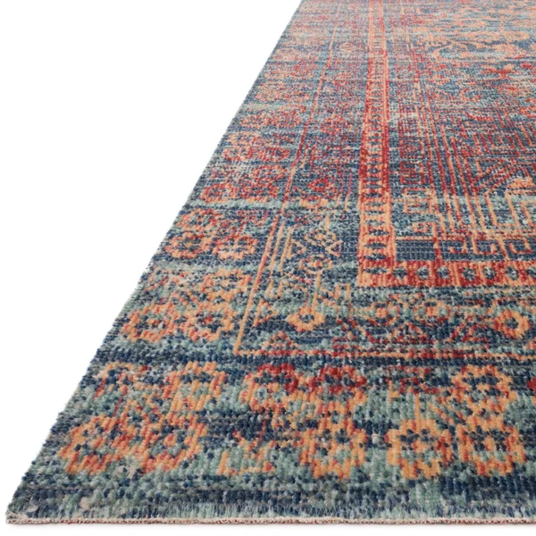 Alexander Home Katherine Boho Floral Vintage Distressed Rug - Red/Navy 9& x 13&3x22