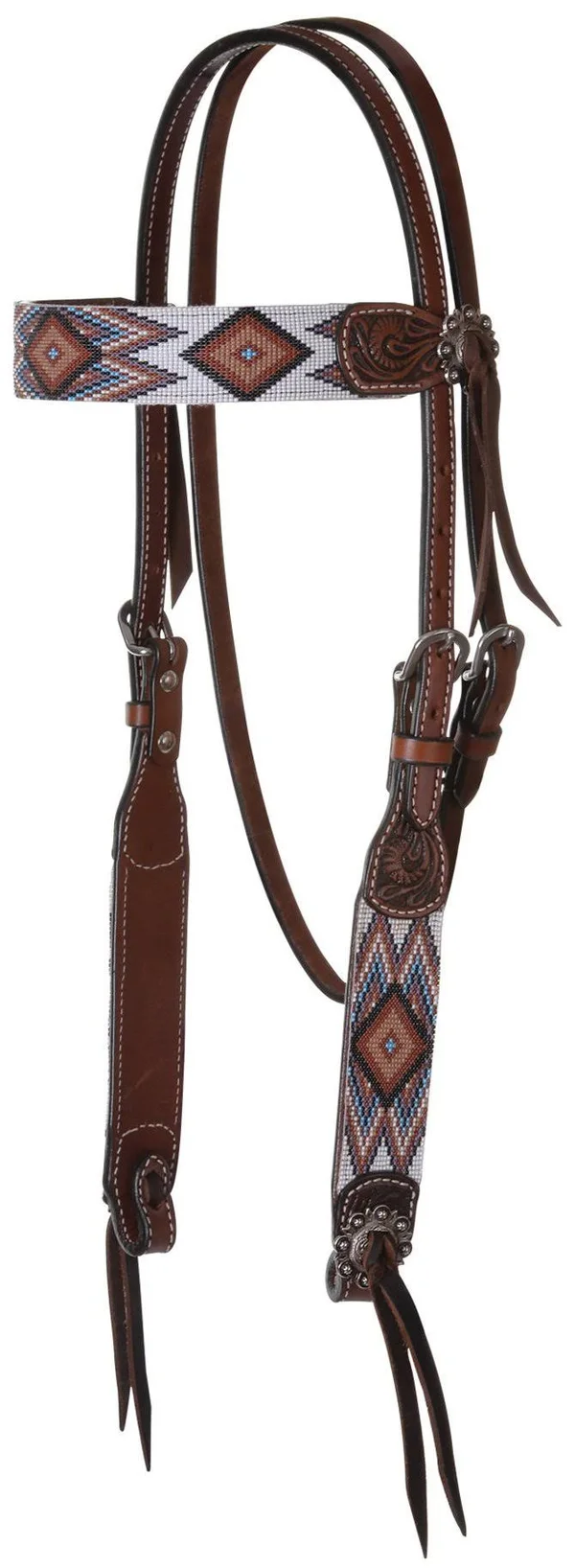 Circle Y Aztec Beaded Browband Headstall - Brown/White