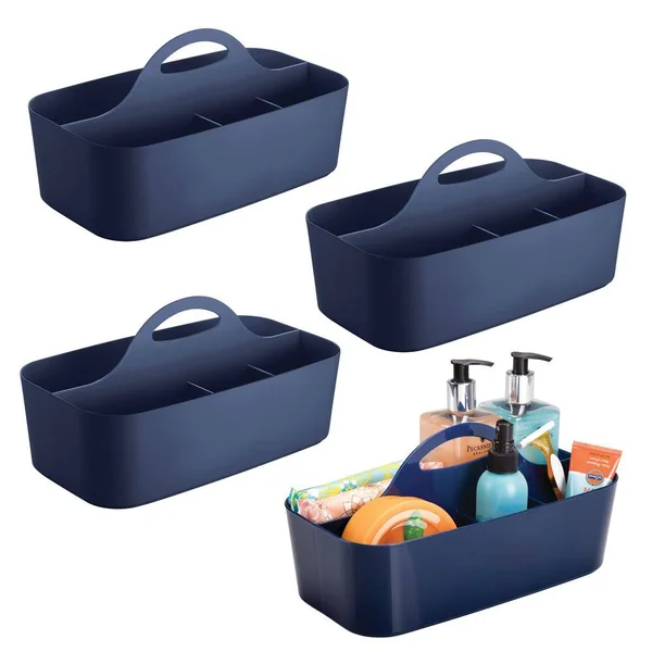 mDesign Plastic Portable Storage Organizer Caddy Tote - Divided Basket Bin with Handle for Bathroom - Dorm Room - Holds Hand Soap
