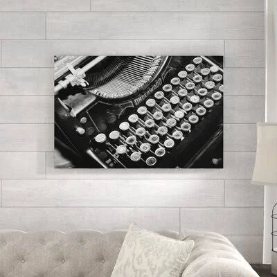 Black and White Vintage Typewriter - Print on Canvas Zipcode Design Size: 24x22 H x 36x22 W x 1.25x22 D