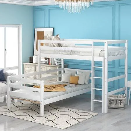 Low Floor Loft Beds - Twin Over Twin Loft Bed, Bunk Bed with Ladder & Safety Guard Rails, Twin Over Full Solid Wood Kid's Bun