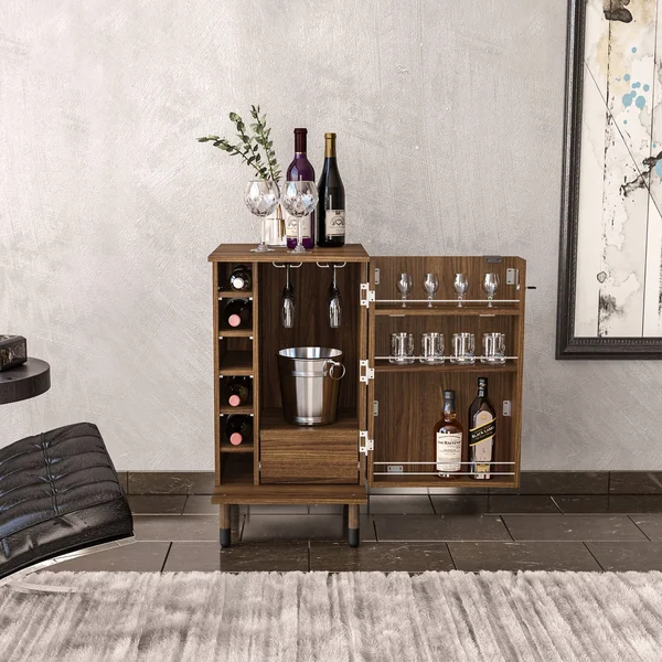 Boahaus Wrexham Expandable Bar Cabinet, 01 DOOR, 06 Wine Racks, 01 Drawer