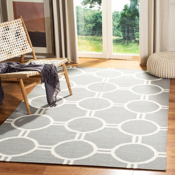 Safavieh 9& x 12& Dhurries DHU636B Grey - Ivory Rug
