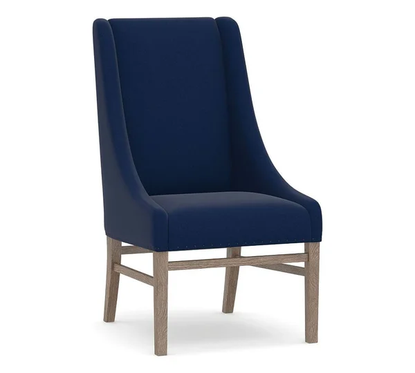 Milan Slope Arm Upholstered Dining Side Chair - Gray Wash Leg, Performance Everydayvelvet Navy