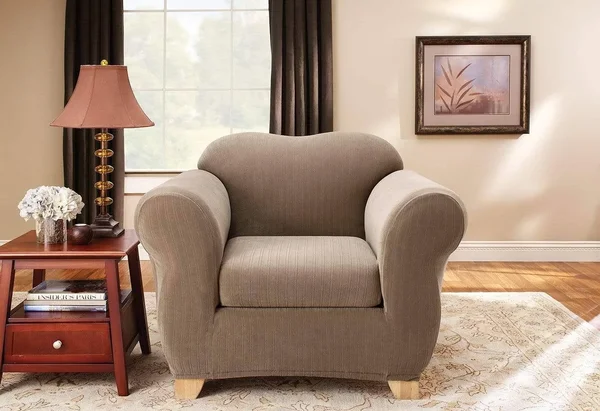 Sure Fit Stretch Pinstripe Chair Slipcover - Chocolate