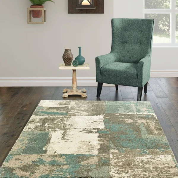 Allen + Roth Layton 8 x 10 Blue Indoor Abstract Area Rug - B5502G7L