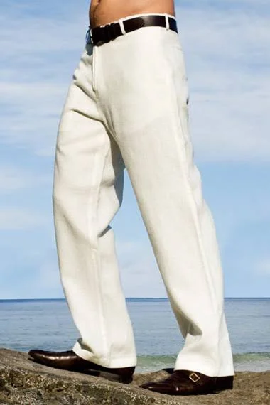 Men's Linen Italian Pants - Beach Wedding Attire - Ivory