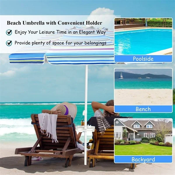 7.2 ft Portable Outdoor Beach Umbrella with Sand Anchor and Tilt Mechanism for Poolside and Garden-Multicolor - Costway